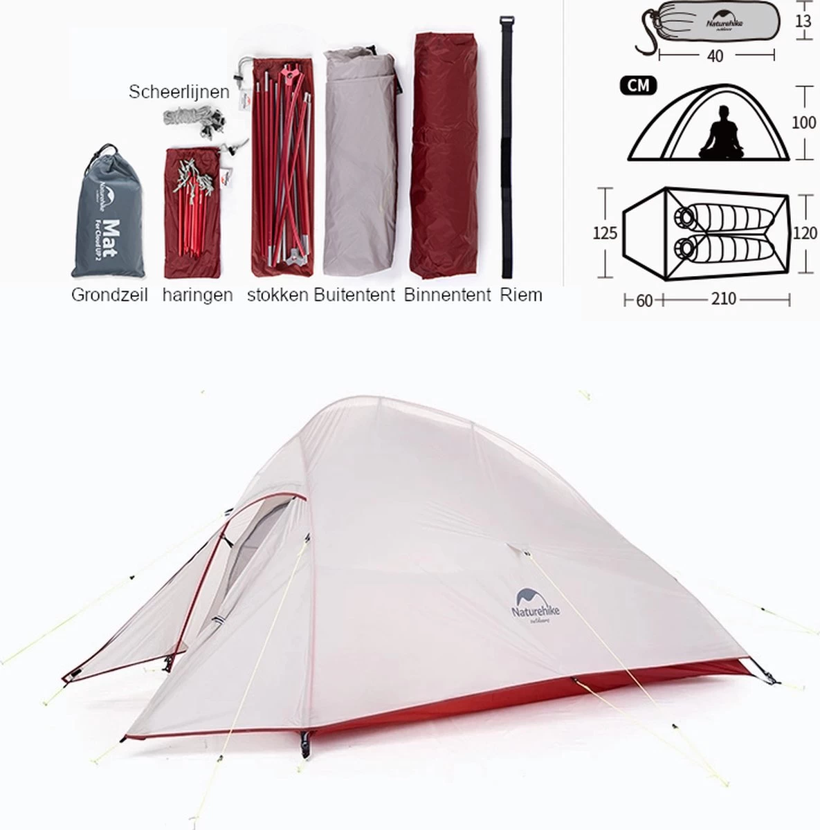 Naturehike® Cloud Up 2 Upgraded - 2 Persoons Tent - Lichtgewicht Tent - Incl. Grondzeil - 20D 4000MM - Outdoor - Waterdicht - Hiking & Wandelen 8 Naturehike® Cloud Up 2 Upgraded - 2 Persoons Tent - Lichtgewicht Tent - Incl. Grondzeil - 20D 4000MM - Outdoor - Waterdicht - Hiking & Wandelen - Afbeelding 8