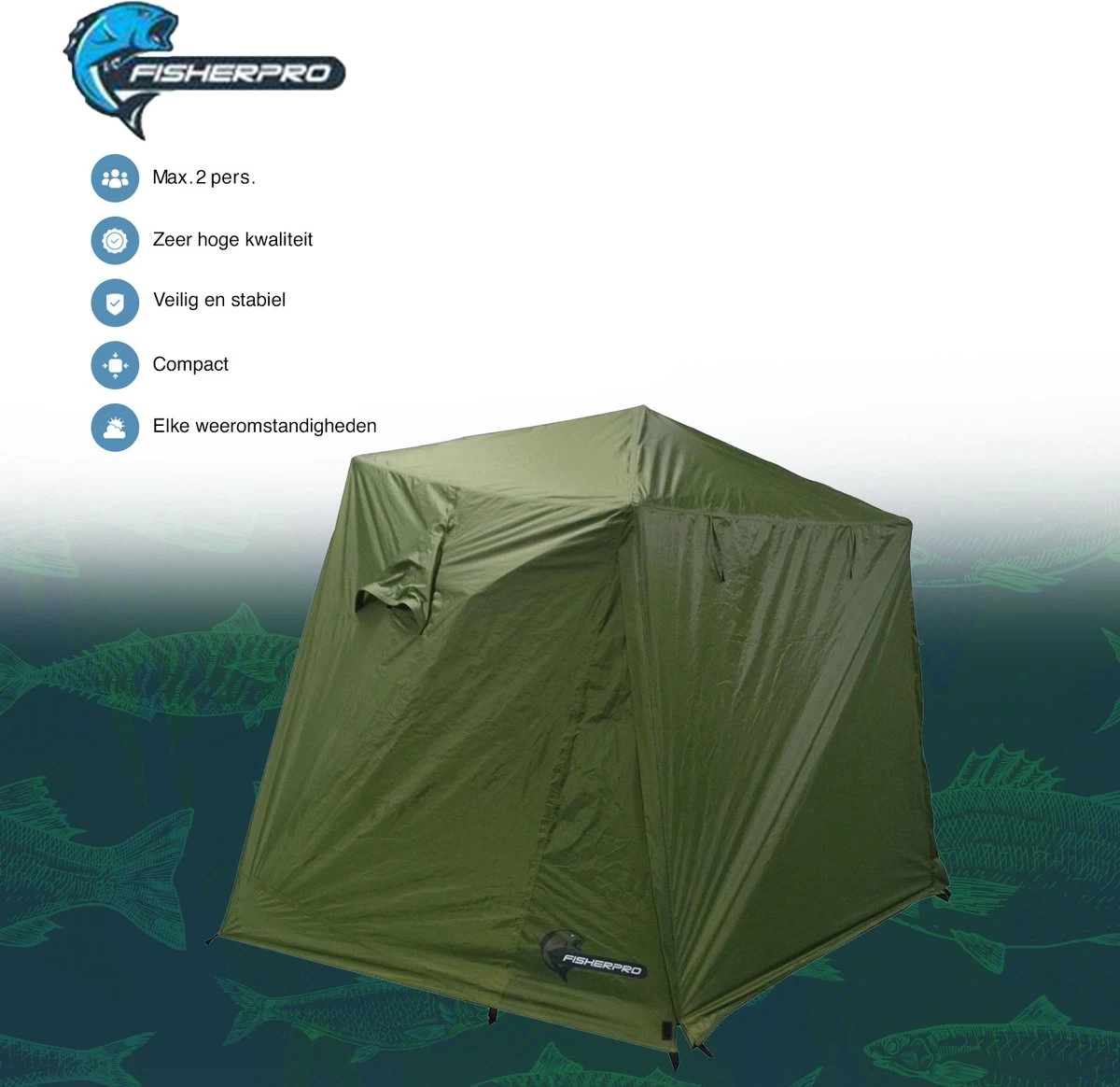 FisherPro Karpertent Met Stormcover – Vistent – Tent - Bescherming Tegen Zon En Wind – 100% Waterdichte Stormhoes – Met Handige Meeneemtas – Ook Geschikt Als Strandtent Of Festivaltent – Extra Veiligheid En Warmte Door Stormcover 14 FisherPro Karpertent Met Stormcover – Vistent – Tent - Bescherming Tegen Zon En Wind – 100% Waterdichte Stormhoes – Met Handige Meeneemtas – Ook Geschikt Als Strandtent Of Festivaltent – Extra Veiligheid En Warmte Door Stormcover - Afbeelding 14