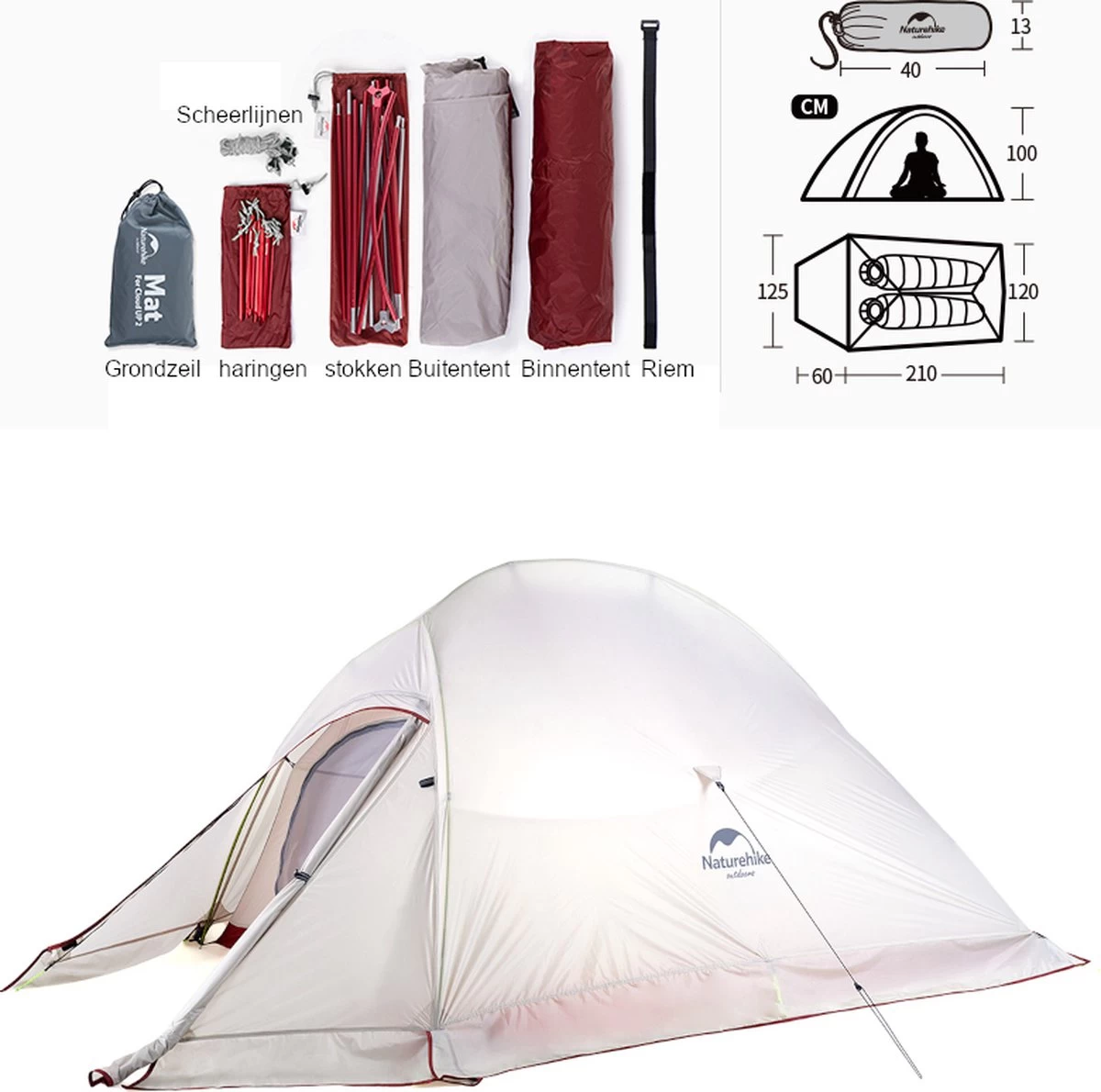 Cloud Up 2 Upgraded - 4 Seizoenen - Naturehike® - Tent 2 Persoons - Lichtgewicht Tent - Incl. Gratis Grondzeil - 20D 4000MM - Waterdicht - Winter & Sneeuw 10 Cloud Up 2 Upgraded - 4 Seizoenen - Naturehike® - Tent 2 Persoons - Lichtgewicht Tent - Incl. Gratis Grondzeil - 20D 4000MM - Waterdicht - Winter & Sneeuw - Afbeelding 10