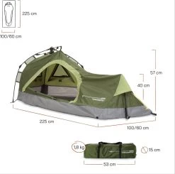 Where Tomorrow Solo Tent 225X100X57 Cm - Groen - 1 Persoons -Buiten Reizen Winkel 1200x1190