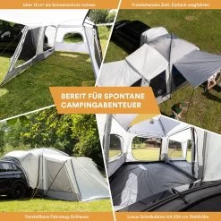 Skandika Pitea XL CROSS Tent – Koepeltenten - Autotent – Campingtent Voor SUV, Caddy, Auto, CUV - Voor Max. 4 Personen – Vrijstaand – Met/zonder Slaapcabine – Max. Stahoogte 230 Cm – 3000mm Waterkolom - 475 X 290 X 230 Cm (LxBxH) – Kamperen - Grijs -Buiten Reizen Winkel 1200x1200 120