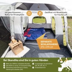 Skandika Pitea XL CROSS Tent – Koepeltenten - Autotent – Campingtent Voor SUV, Caddy, Auto, CUV - Voor Max. 4 Personen – Vrijstaand – Met/zonder Slaapcabine – Max. Stahoogte 230 Cm – 3000mm Waterkolom - 475 X 290 X 230 Cm (LxBxH) – Kamperen - Grijs -Buiten Reizen Winkel 1200x1200 121