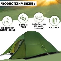 Cloud Up 3 Upgraded - Naturehike® - Tent 3 Persoons - Lichtgewicht Tent - Incl. Grondzeil - 20D 4000MM - Outdoor Kampeertent - Waterdicht - Hiking & Wandelen -Buiten Reizen Winkel 1200x1200 132