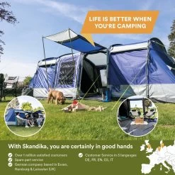Skandika Montana 8 Sleeper Tent – Tunneltent – 8 Persoons Familietent - Campingtent – Sleeper Technology (2 Tot 4 Extra Donkere Slaapcabines) – Ingenaaide Tentvloer - Muggengaas – 700 X 310 X 200 Cm (LxBxH) – 5000mm Waterkolom – Kamperen – Blauw/wit -Buiten Reizen Winkel 1200x1200 34