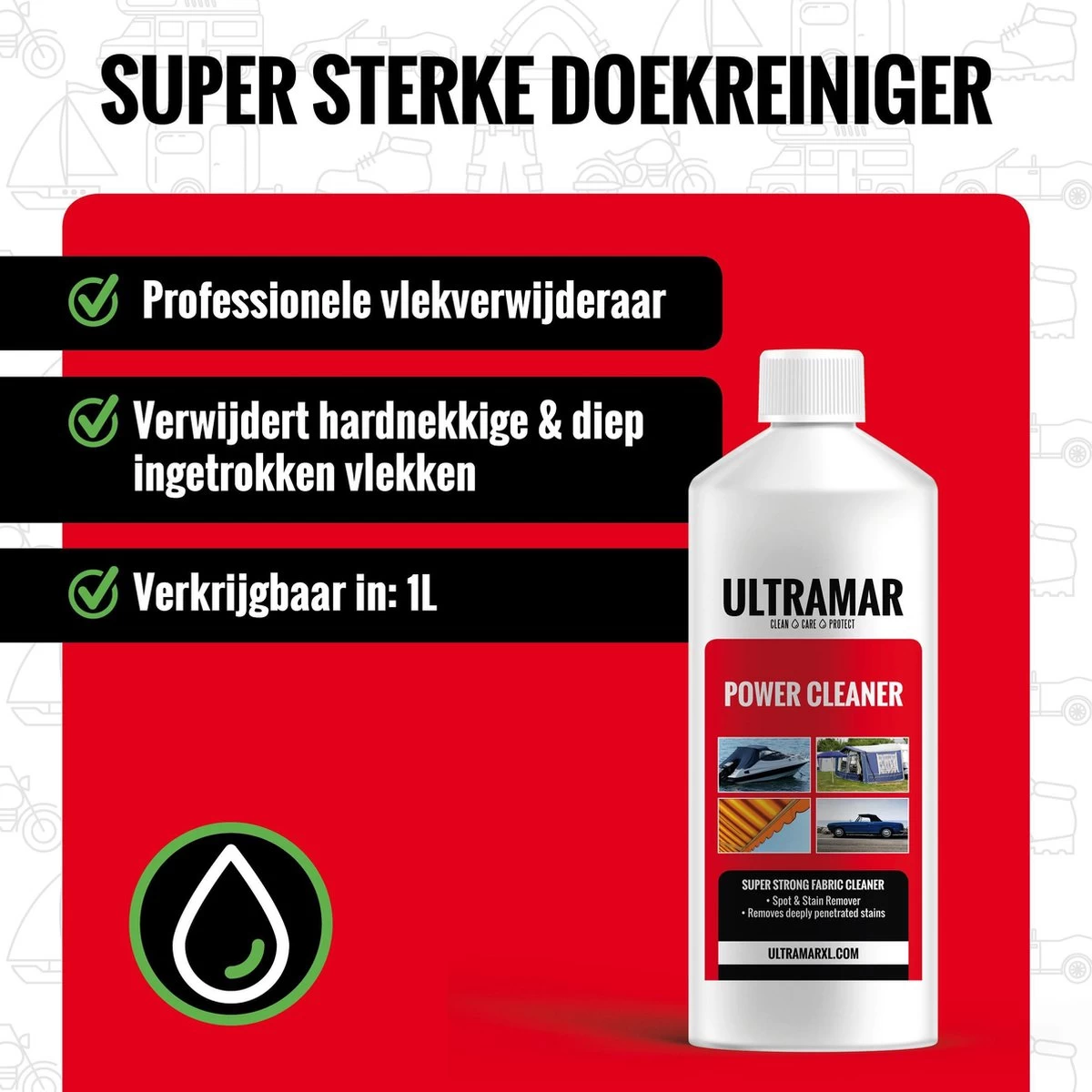 Ultramar - Power Cleaner 1L - Tentdoekreiniger Voor Bootkap, Tent, Cabriodak 3 Ultramar - Power Cleaner 1L - Tentdoekreiniger Voor Bootkap, Tent, Cabriodak - Afbeelding 3