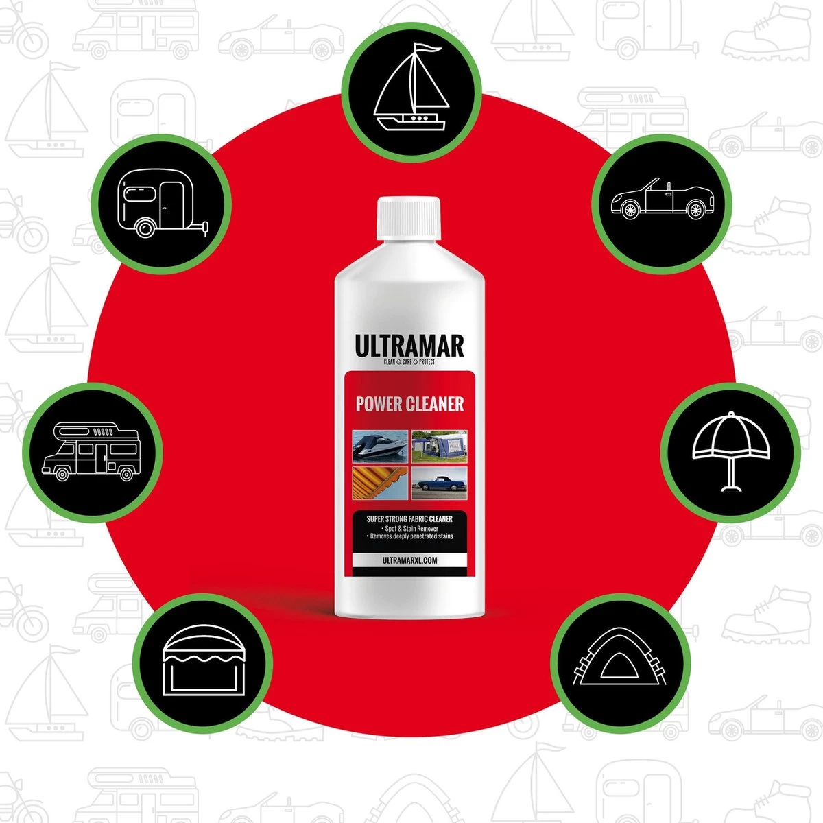 Ultramar - Power Cleaner 1L - Tentdoekreiniger Voor Bootkap, Tent, Cabriodak 4 Ultramar - Power Cleaner 1L - Tentdoekreiniger Voor Bootkap, Tent, Cabriodak - Afbeelding 4
