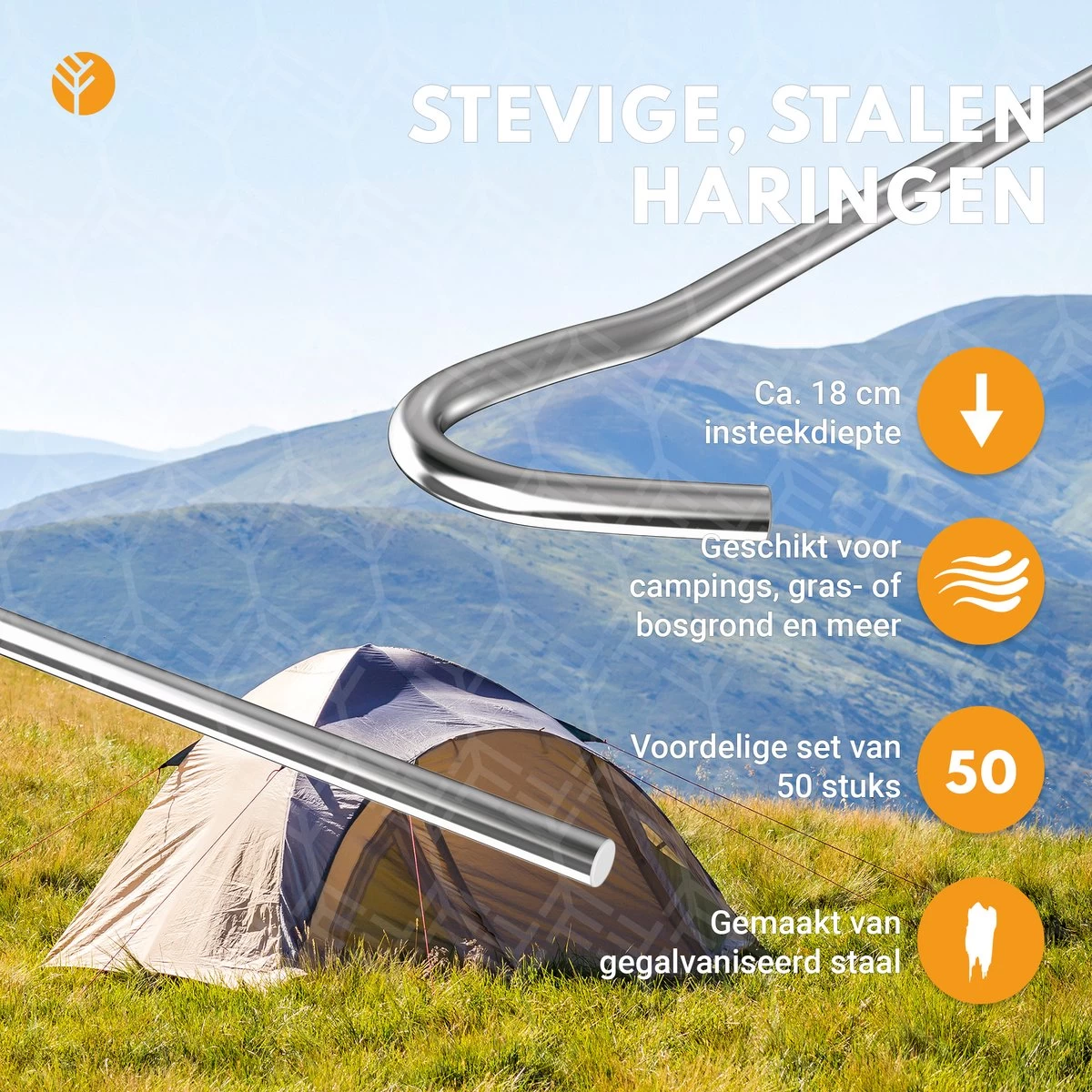 Stalen Haringen Set Van 50st. - Premium Staal - Grondanker - Tent Haring - Grondhaken - Tent Spijker - 20cm Lang - 3cm Haak - 3,5mm Premium Dikte Tentharing - Groots® 3 Stalen Haringen Set Van 50st. - Premium Staal - Grondanker - Tent Haring - Grondhaken - Tent Spijker - 20cm Lang - 3cm Haak - 3,5mm Premium Dikte Tentharing - Groots® - Afbeelding 3