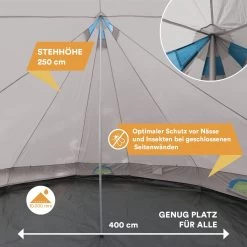 Skandika Tipii II Tent – Tipi-tenten – Teepee – 8 Persoons Campingtent – Muggengaas – 250 Cm Stahoogte – Uitneembare Tentvloer – 3000 Mm Waterkolom – Indische Tent, Partytent, Festivaltent – Outdoor, Camping, Tuin – Kamperen – Grijs/turquoise -Buiten Reizen Winkel 1200x1200 87