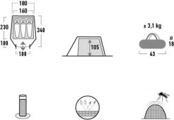 High Peak Lichtgewicht Tunneltent Kite 3 LW, Trekking Tent 3 Personen, 3,1 Kg, Aluminium Stokken, 3000 Mm Waterdicht, Extra Lang 230 Cm -Buiten Reizen Winkel 1200x833