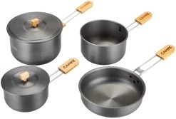 CAMPZ Aluminium Kookset Met Bamboe Handvatten, Grijs/bruin