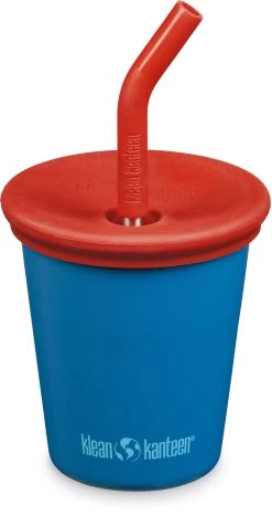 Klean Kanteen Steel Cup 296ml With Straw Lid Kids, Blauw/rood