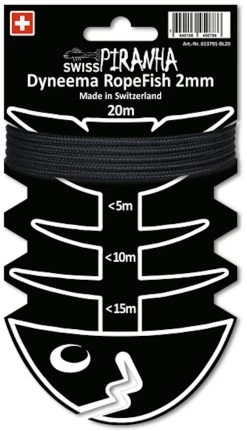 SwissPiranha RopeFish Dyneema Tent Strap 20m X 2mm, Zwart